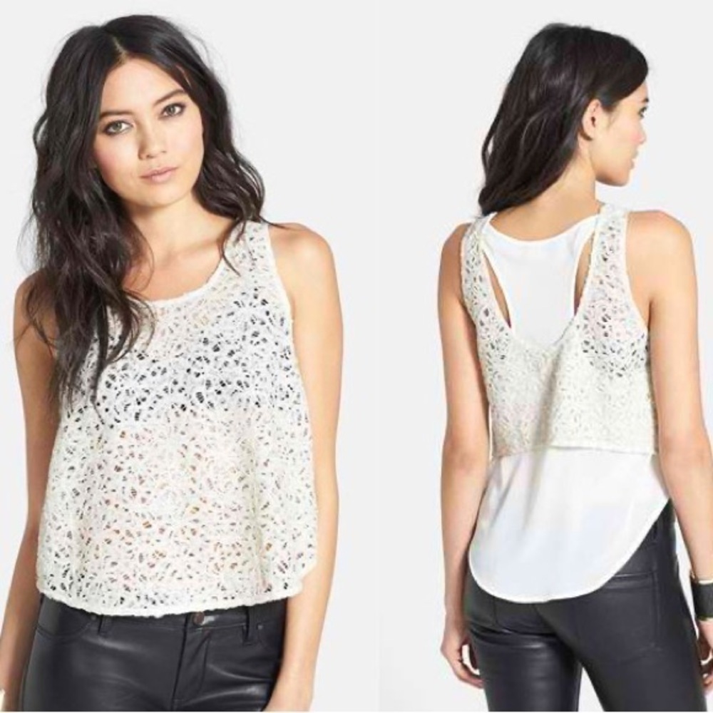 ASTR REVOLVE Lace Embroidered Sequins Racerback Tank